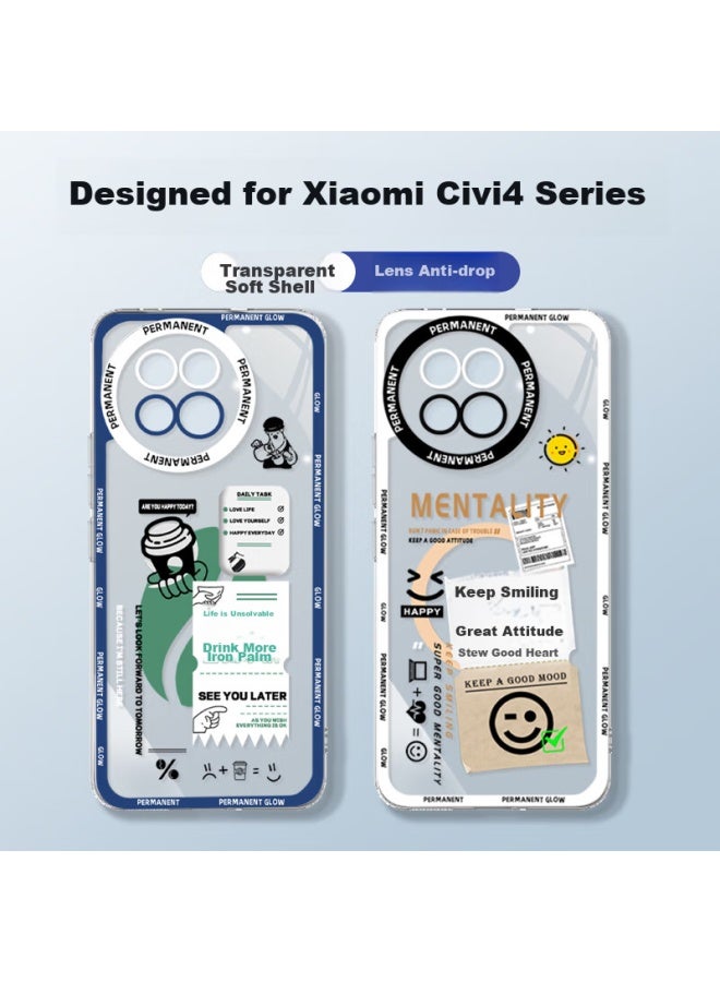 Xp Suitable For Xiaomi Civi 4 Pro Phone Case, Full Lens Protection, Xiaomi Civi 4 Pro Transparent Soft Heat Dissipation Silicone Cartoon Men's Style, Shockproof, High-end Feel - White Frame, Great Mindset - Image 1