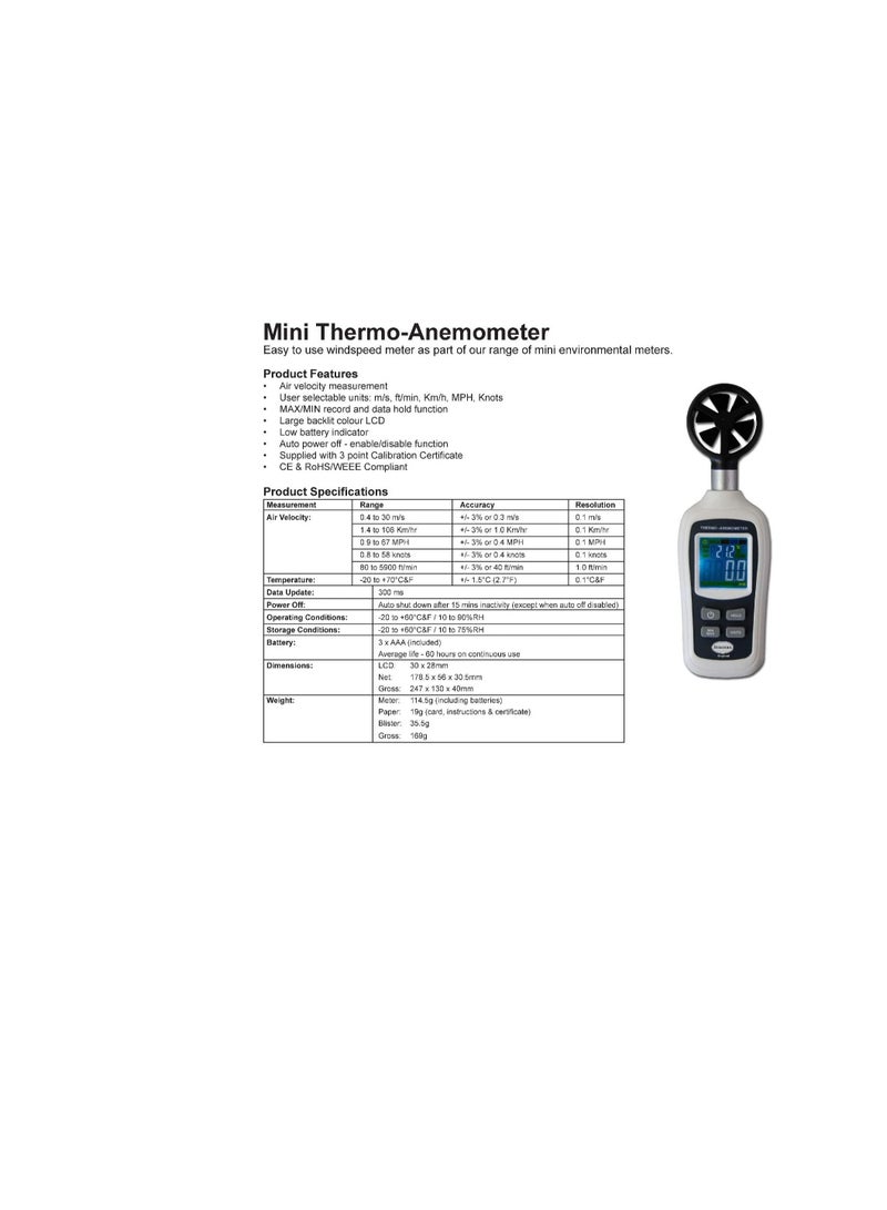 Brannan Digital Portable Handheld Anemometer -20 to 75C Temperature Tester and Air Velocity Measurement With Backlight - Image 3