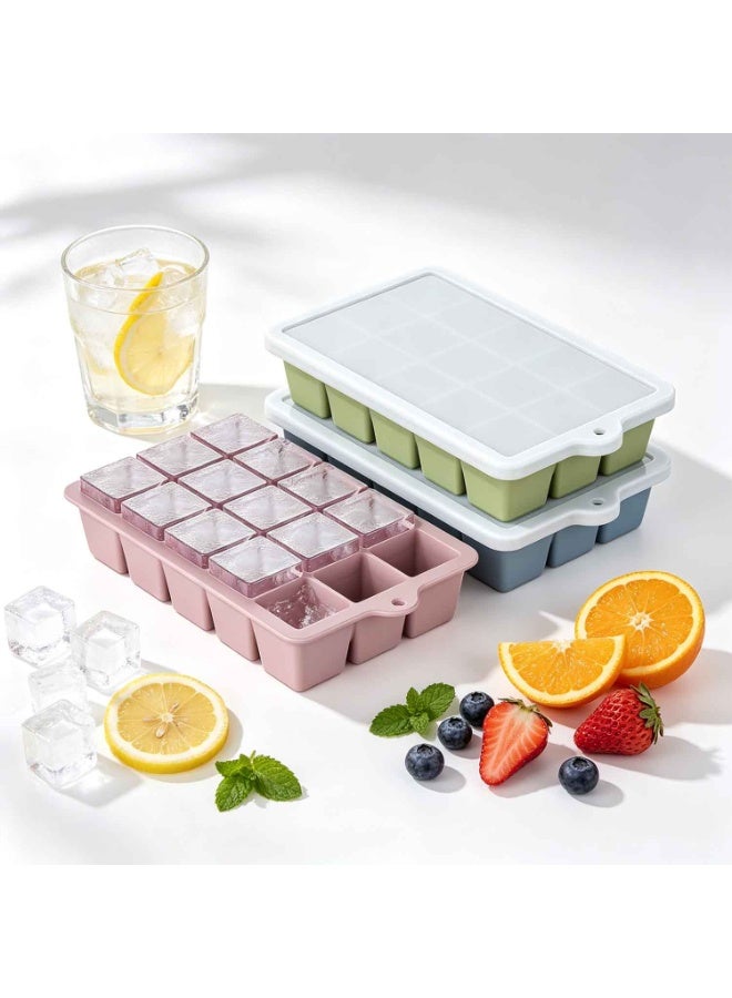 Silicone Ice Cube Tray 3 Pack,Ice Cube Mold, Ice Trays for Freezer with Lid for Soda, Coffee, Drinks and Food, Freezer, Easy Release,Stay Cool This Summer - Image 1