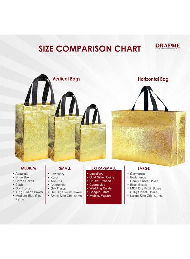 Drapme Extra-Small Size Pack of 20 Pcs Glossy Metallic Laminated Non-Woven Reusable Eco-Friendly Party Return Gift Bags (Golden) (Extra-Small 6.75x9x3 Inch) - Image 3