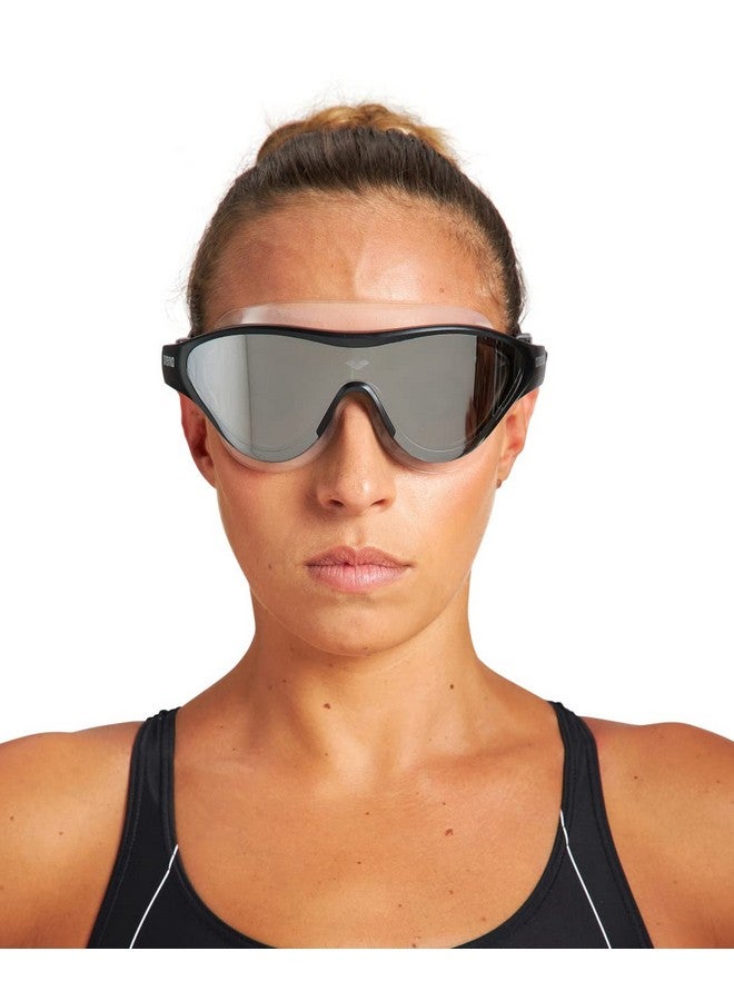 arena قناع سباحة The One Swim Mask للرجال والنساء، مقاس كبير، عدسات عاكسة من البولي كربونات، فضي/أسود - Image 5