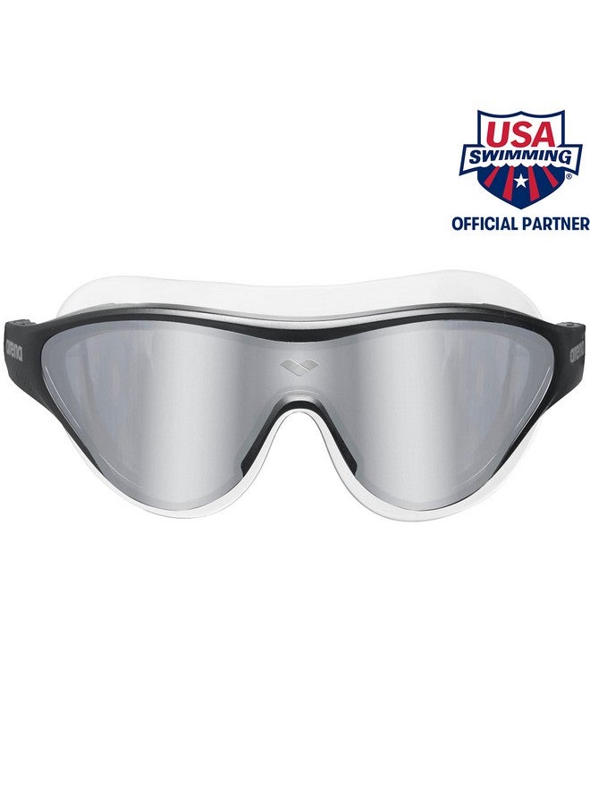 arena قناع سباحة The One Swim Mask للرجال والنساء، مقاس كبير، عدسات عاكسة من البولي كربونات، فضي/أسود - Image 3