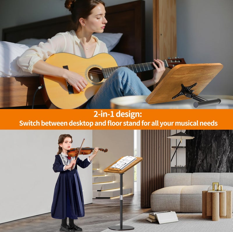 NAMON 2-in-1 Dual-Use Music Stand & Tabletop Stand, Heavy Duty Solid Wooden Music Stand for Sheet Music, Adjustable Height & Angle, With Page Paper Clip, Ideal for Violin Guitar Piano Players - Image 2