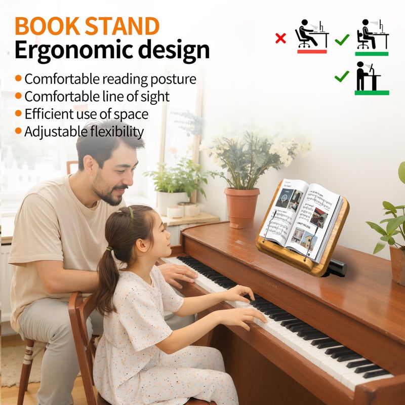 NAMON 2-in-1 Dual-Use Music Stand & Tabletop Stand, Heavy Duty Solid Wooden Music Stand for Sheet Music, Adjustable Height & Angle, With Page Paper Clip, Ideal for Violin Guitar Piano Players - Image 5