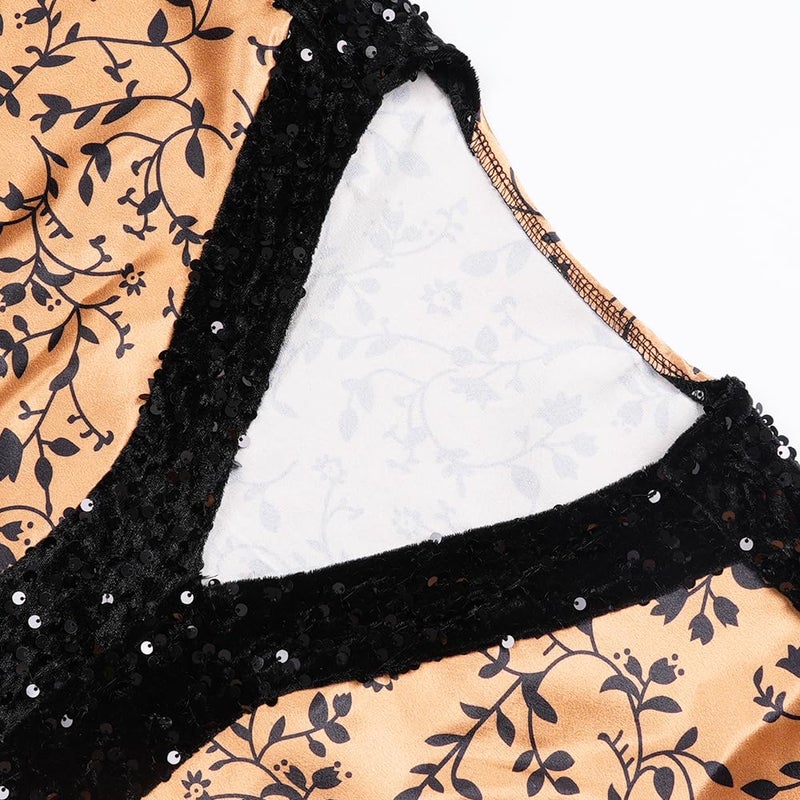 HD African Bubu Dress for Woman Sequin V Neck Coffe Brown Front Slit Caftan Gown - Image 4