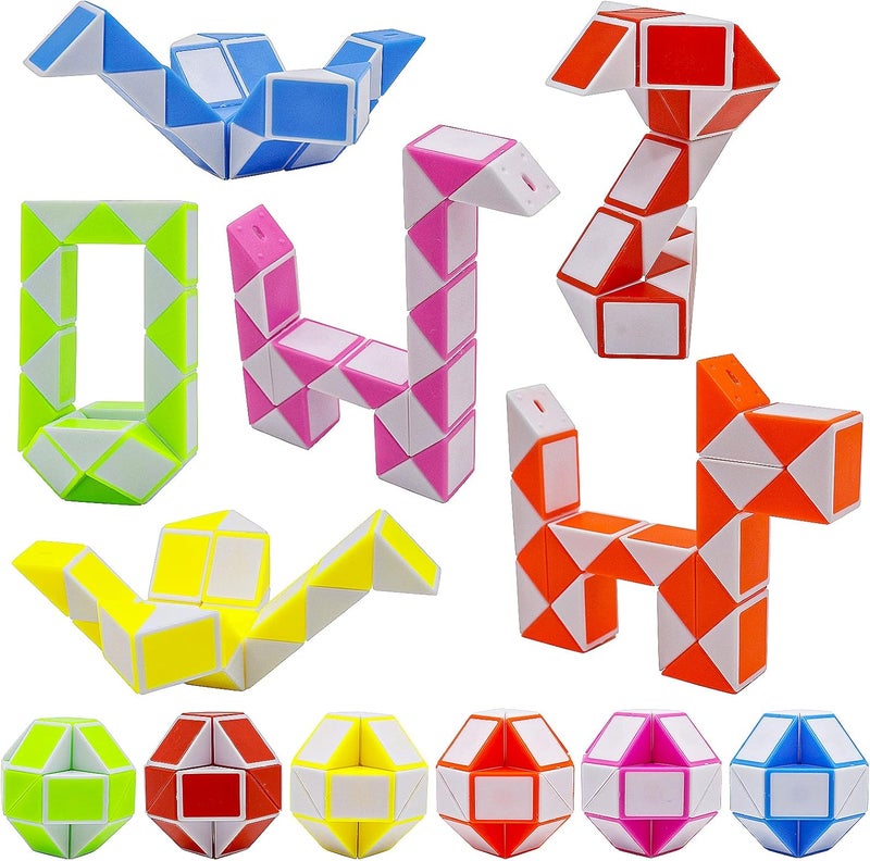 LENDOD 12 Pack 24 Blocks Mini Fidget Snake Cube Mini Twist Puzzle Cubes Magic Speed Cubes Toy for Kids Party Bag Fillers, Party Supplies - Image 1