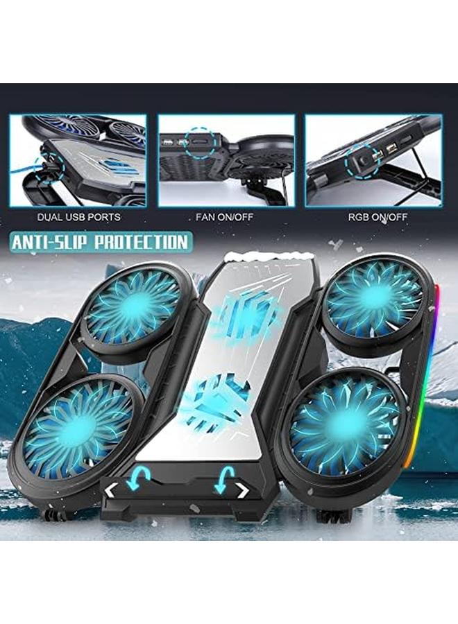 erorex Laptop Cooling Pad Laptop Cooler With 6 Fans Prevent Overheating Adjustable Height With Rgb Lights Phone Holder Dual Usb Ports Low Noise Suit For All Gaming Laptop Computer Up To 17”  - Image 5