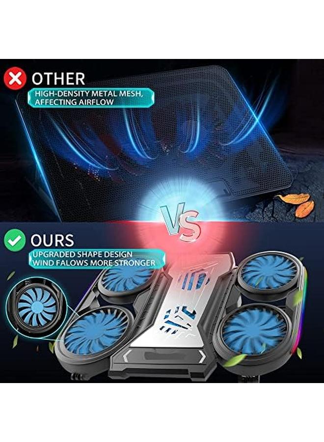erorex Laptop Cooling Pad Laptop Cooler With 6 Fans Prevent Overheating Adjustable Height With Rgb Lights Phone Holder Dual Usb Ports Low Noise Suit For All Gaming Laptop Computer Up To 17”  - Image 2