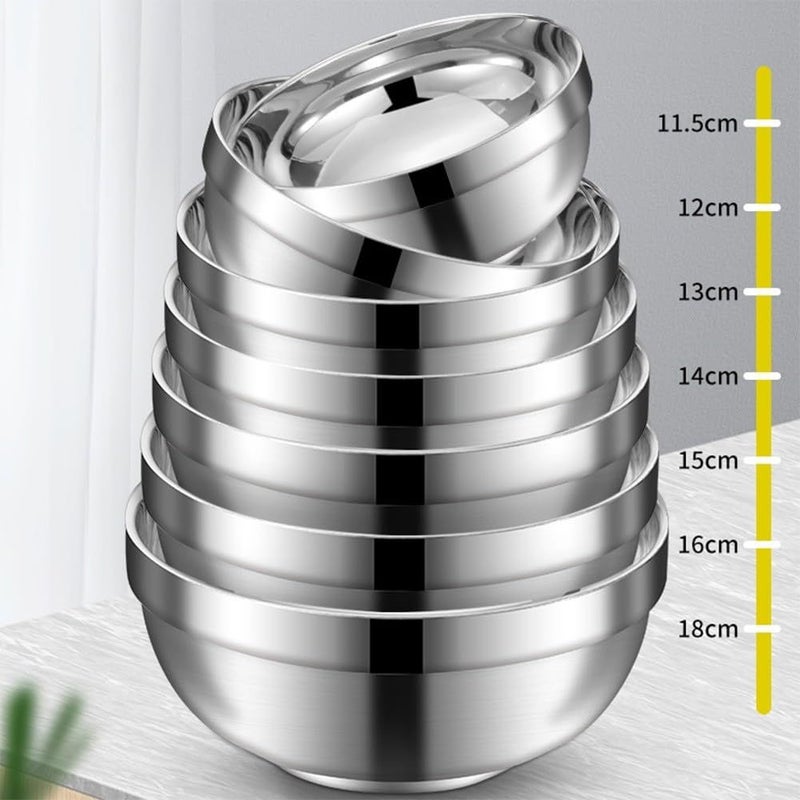 Double Wall Insulated Stainless Steel Mixing Bowls Set 18cm Salad Noodle Deep Dish Silver - Image 3