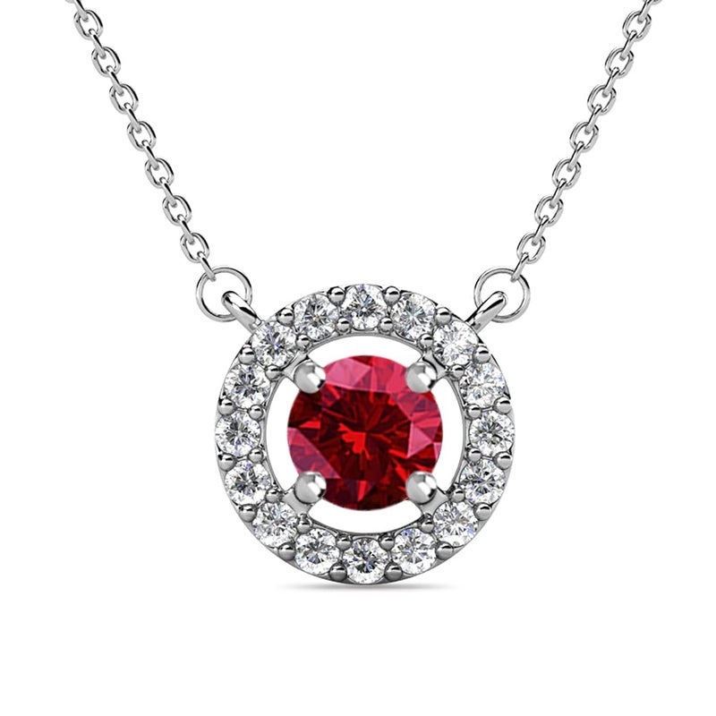 Cate & Chloe Royal 18k White Gold January Birthstone Pendant Necklace with Round Cut Halo 1ct Simulated Diamond Crystals, Garnet Birthstone Necklace for Women, Gift for Her - Image 1