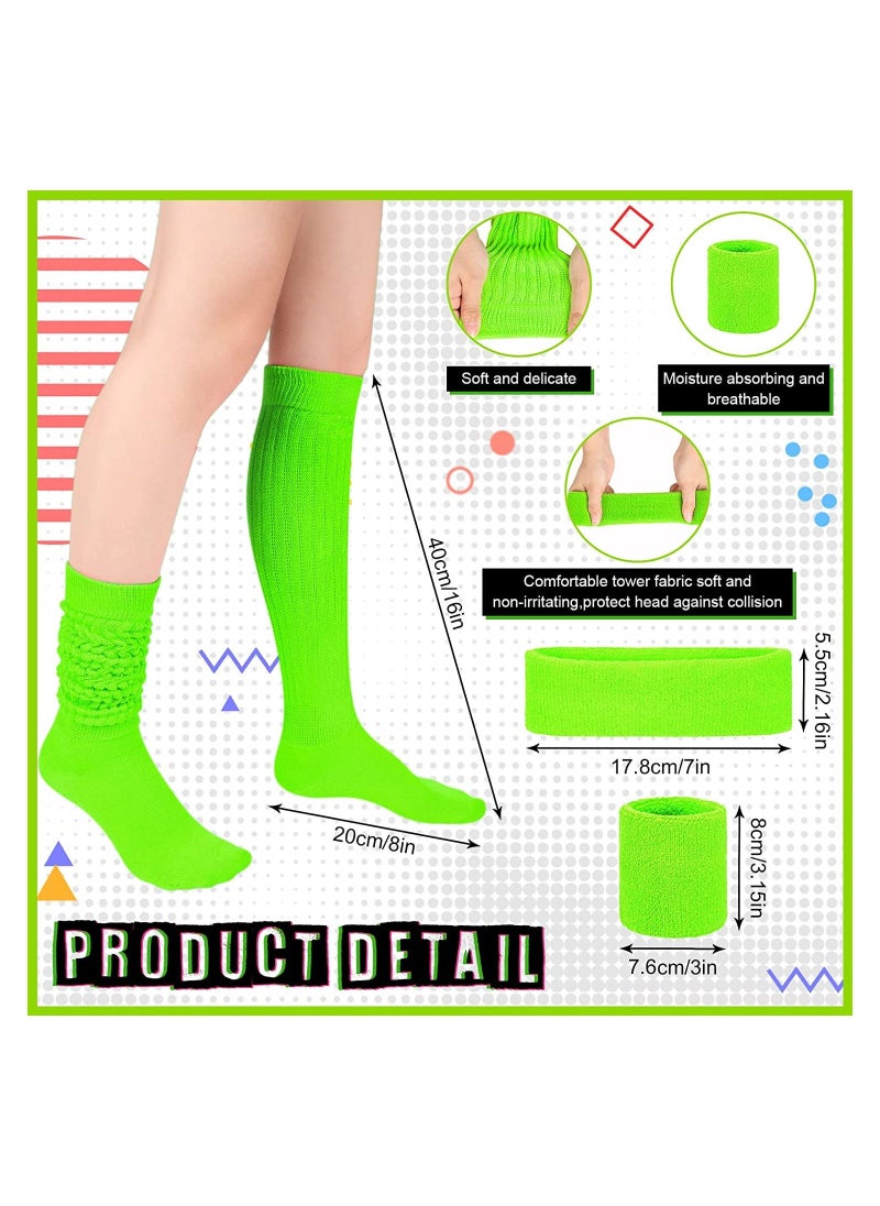 80s Neon Costumes Accessories Set, Slouch Socks Sweatband Headband Wristband, for Women Girl Cosplay Party - Image 2