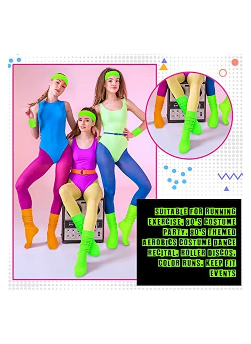 80s Neon Costumes Accessories Set, Slouch Socks Sweatband Headband Wristband, for Women Girl Cosplay Party - Image 4