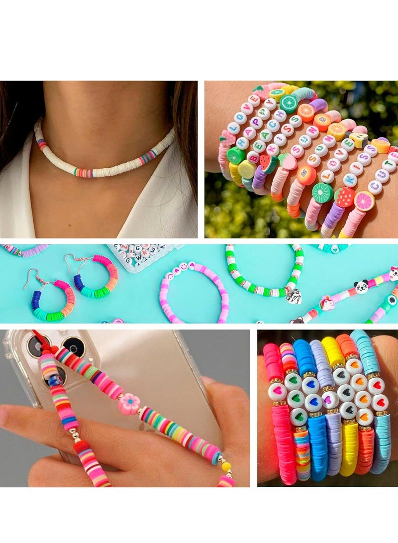 5000+Clay Beads for Bracelet Making Kit - DIY Jewelry Set with Pendant Charms, Elastic Strings, 24 Colors Flat Preppy Beads for Bracelets, Necklace, Earrings - Image 4