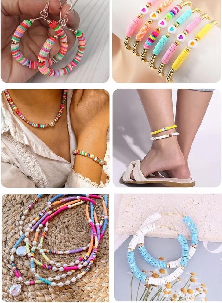 5000+Clay Beads for Bracelet Making Kit - DIY Jewelry Set with Pendant Charms, Elastic Strings, 24 Colors Flat Preppy Beads for Bracelets, Necklace, Earrings - Image 5