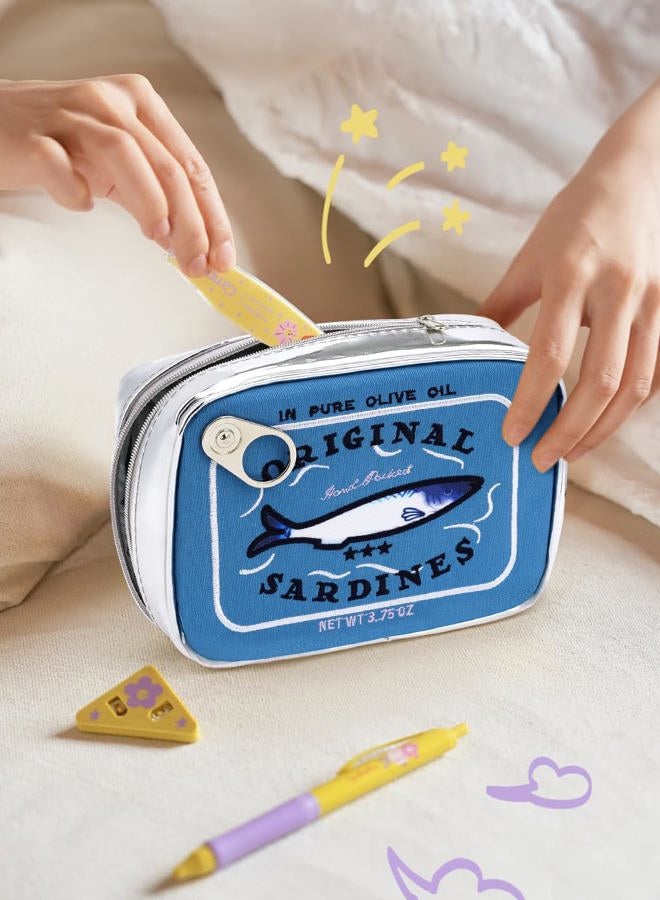 Cessfle Canned Sardines Makeup Bag, Funny Sardine Tin Fish Cosmetic Bag, Creative Cute Makeup Bag Kawaii Pencil Case Pouch, Coquette Make up Pouch for Women - Image 2