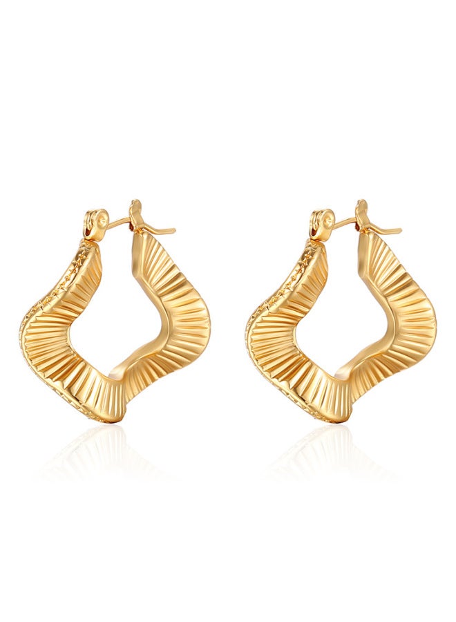 European And American Fan-shaped Stainless Steel Earrings Trendy Fashion Vintage Plated 18k Real Gold Women's Exquisite Small Earrings