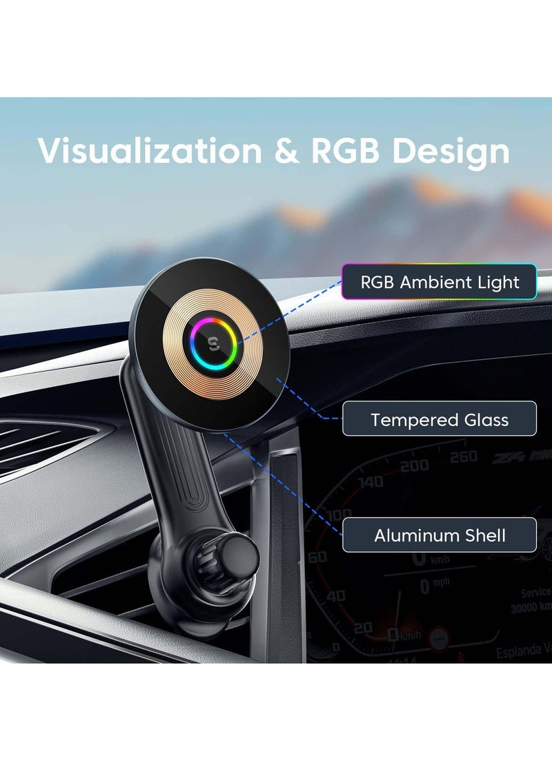 Generic - MagSafe Car Mount Charger, 360° Adjustable Magnetic Wireless Charger with RGB Light, Air Vent Phone Holder for iPhone 14 13 12 Series with Adapter - Image 1