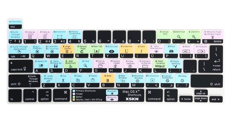 XSKN Mac OS X Silicone Shortcut Keyboard Cover Skin for 2019 New MacBook Pro 16 inch A2141 and 2020 New MacBook Pro 13.3 inch A2338 M1 A2251 A2289 with Touch Bar & Touch ID US and EU Common Version - Image 1