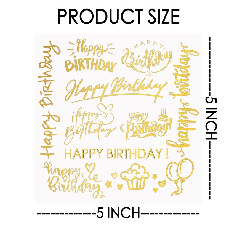 Topabel Happy Birthday Stickers,Word Pattern Rub On Sticker Gold Foil Script Happy Birthday Sticker Birthday Party Stickers DIY Party Supplies,5 Inches Per Sheet - Image 2