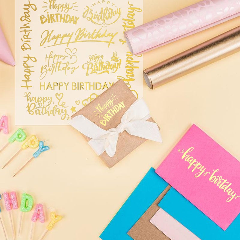 Topabel Happy Birthday Stickers,Word Pattern Rub On Sticker Gold Foil Script Happy Birthday Sticker Birthday Party Stickers DIY Party Supplies,5 Inches Per Sheet - Image 3
