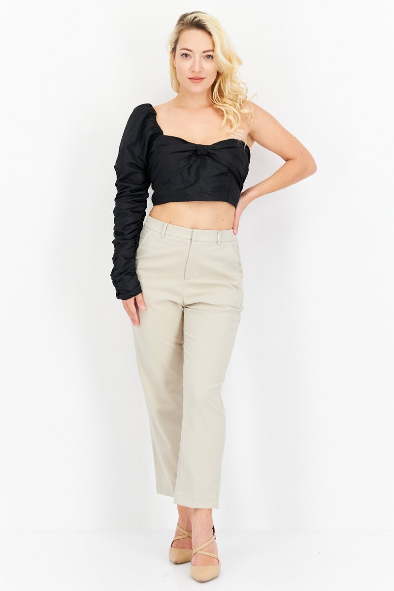 RIVER ISLAND Women Asymmetrical One Shoulder Ruched Top, Black - Image 3