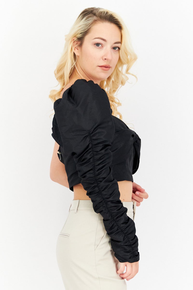 RIVER ISLAND Women Asymmetrical One Shoulder Ruched Top, Black - Image 4