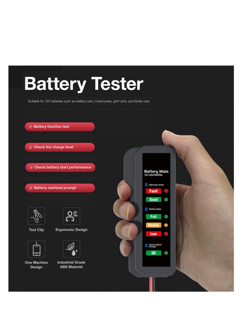 KASTWAVE 12V Car Battery Tester, Alternator Tester Automotive, Battery Checker, Analyzer to Check Alternator and Battery Charging System, LED Indication - Image 2
