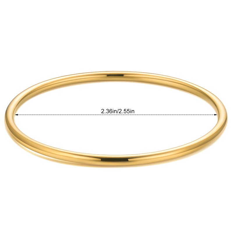 Kainier 3mm 14K Gold Plated Bracelet Stainless Steel Glossy Stackable Thin Round Bangle Bracelet for Women Solid Plain Polished Bracelet Best Gifts for Love - Image 5