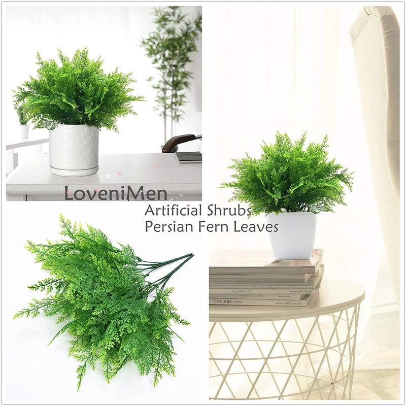 LOVENIMEN Artificial Fern Shrubs, Fake Plastic Persian Green Leaves Plants Greenery Grass Simulation Bushes Outdoor Indoor Home Garden Verandah Parterre Table Centerpieces Arrangements Decoration 8 pcs - Image 4