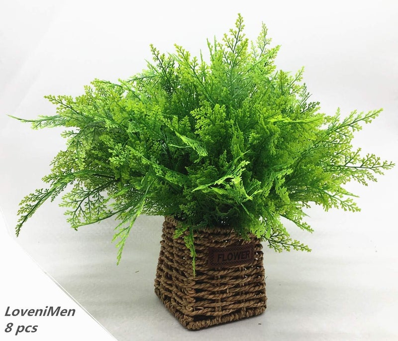 LOVENIMEN Artificial Fern Shrubs, Fake Plastic Persian Green Leaves Plants Greenery Grass Simulation Bushes Outdoor Indoor Home Garden Verandah Parterre Table Centerpieces Arrangements Decoration 8 pcs - Image 2