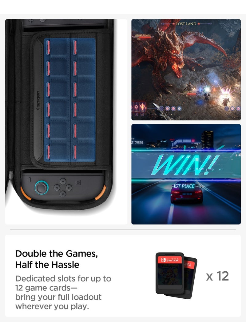 Spigen Rugged Armor Pro Nintendo Switch 2 Carrying Pouch Case with Shoulder Strap Protective Portable EVA Hard Shell with Pocket for Joy-Con Accessories, 12 Game Cartridges - Black - Image 4