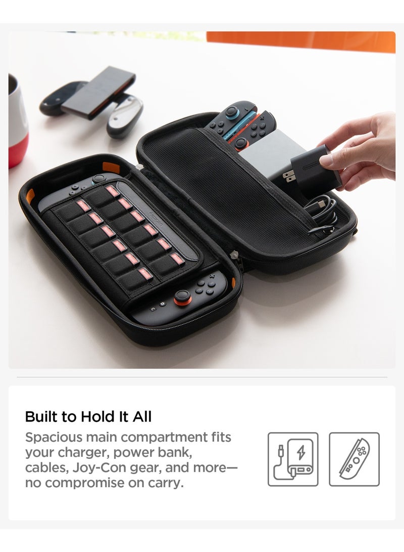 Spigen Rugged Armor Pro Nintendo Switch 2 Carrying Pouch Case with Shoulder Strap Protective Portable EVA Hard Shell with Pocket for Joy-Con Accessories, 12 Game Cartridges - Black - Image 3