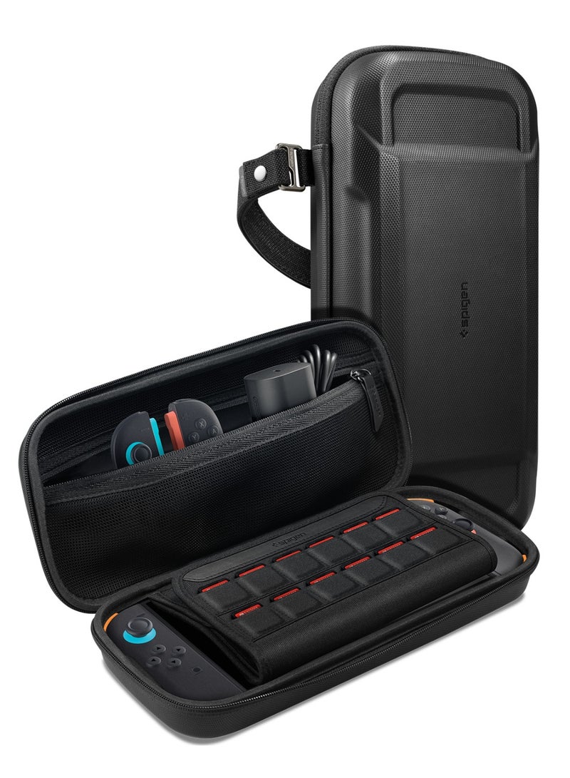 Spigen Rugged Armor Pro Nintendo Switch 2 Carrying Pouch Case with Shoulder Strap Protective Portable EVA Hard Shell with Pocket for Joy-Con Accessories, 12 Game Cartridges - Black - Image 1