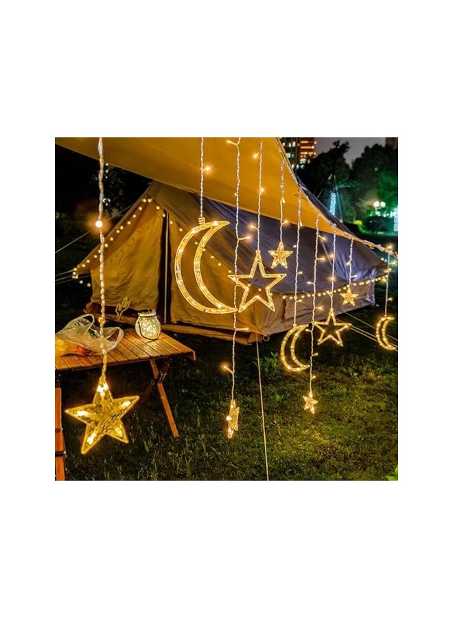 The Bros زينة رمضان أضواء ستارة 3.5 متر، نجوم وقمر أضواء نافذة رمضان 8 أوضاع تعمل بالطاقة USB والبطارية، 138 LED إضاءة ليلية داخلية وخارجية لتزيين المنزل في رمضان (أبيض دافئ) - Image 5