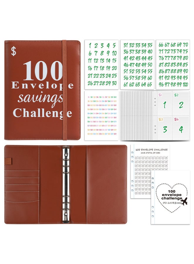 HONGYANG Envelopechallenge Loose-leaf Notebook 100 Days Money Saving Book Challenge Cash Saving Book - Image 1