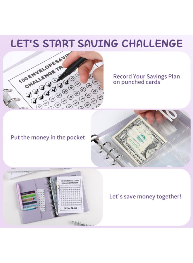 HONGYANG Envelopechallenge Loose-leaf Notebook 100 Days Money Saving Book Challenge Cash Saving Book - Image 2