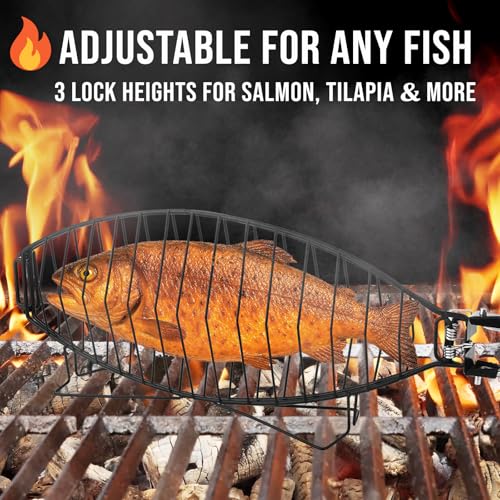 RTT Fish Grilling Basket for Grill - Stainless Steel Basket, Non-Stick Fish Rack for Grilling with Adjustable Lock Removable Handle, Ideal for BBQ, Camping, Charcoal and Gas Grills - Image 3