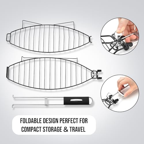 RTT Fish Grilling Basket for Grill - Stainless Steel Basket, Non-Stick Fish Rack for Grilling with Adjustable Lock Removable Handle, Ideal for BBQ, Camping, Charcoal and Gas Grills - Image 4