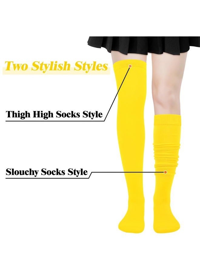 Sarfel Thigh High Socks for Women Over the Knee Socks For Women Knee High Stockings Thigh Highs Halloween Sock Costume Cotton, Solid Neon Yellow, One size - Image 5