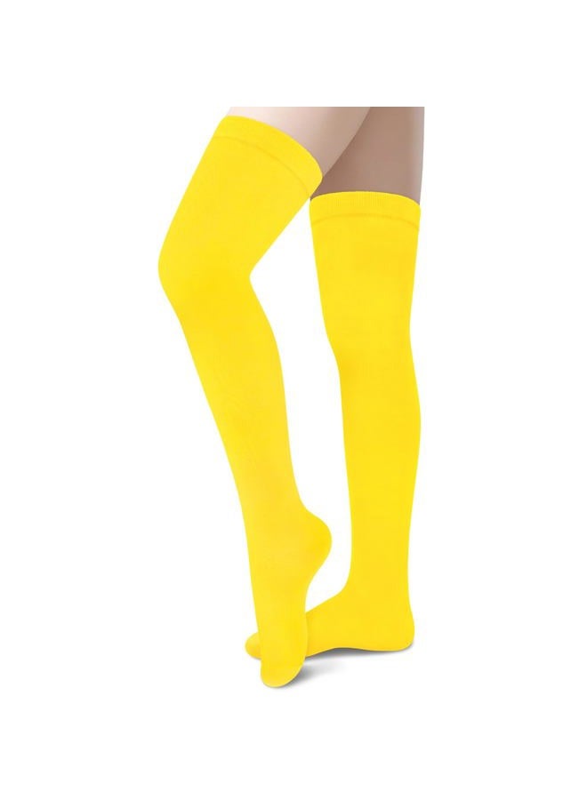 Sarfel Thigh High Socks for Women Over the Knee Socks For Women Knee High Stockings Thigh Highs Halloween Sock Costume Cotton, Solid Neon Yellow, One size - Image 1