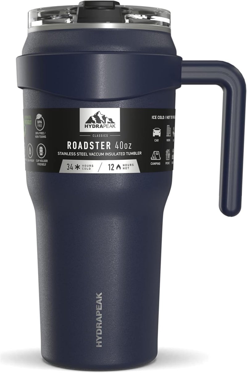 Hydrapeak Roadster 40 oz Tumbler with Handle and Straw Lid, Convenient 2 in 1 Lid, Tumbler Lid Straw, 40oz Tumbler With Handle (Navy) - Image 1
