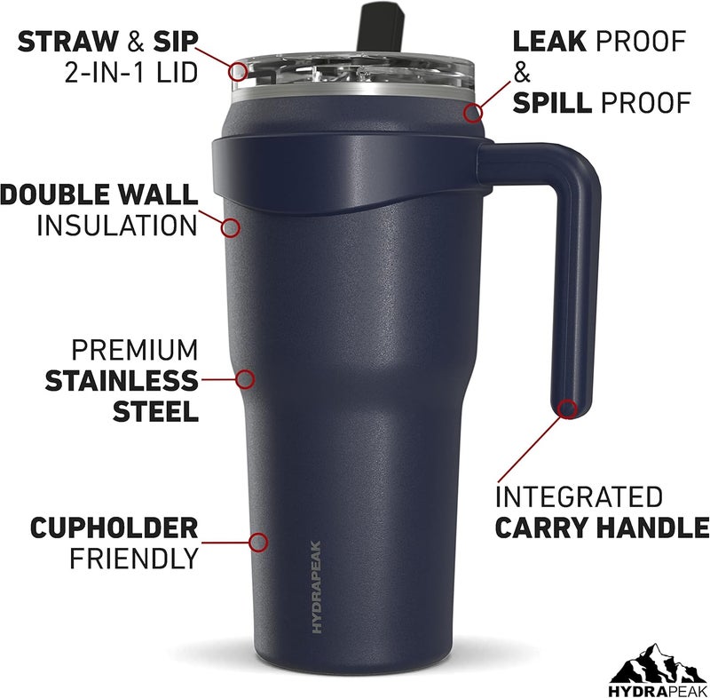 Hydrapeak Roadster 40 oz Tumbler with Handle and Straw Lid, Convenient 2 in 1 Lid, Tumbler Lid Straw, 40oz Tumbler With Handle (Navy) - Image 2