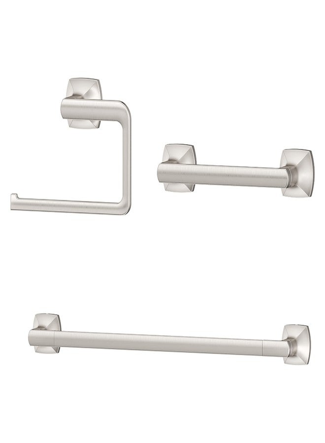 Pfister Vaneri 3-Piece Bathroom Hardware Set with Towel Bar, Towel Ring, and Toilet Paper Holder, Wall-Mounted, Spot Defense Brushed Nickel Finish, BTBVRI3GS - Image 1