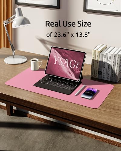 YSAGi Leather Desk Pad Protector, Large Mouse Pad, Non-Slip PU Leather Desk Blotter, Laptop Desk Pad/Mat, Waterproof Writing Pad for Office and Home (23.6" x 13.8", Pink) - Image 5