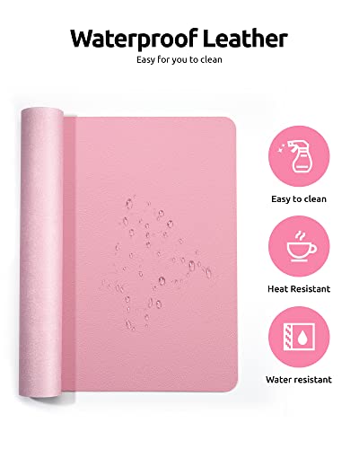 YSAGi Leather Desk Pad Protector, Large Mouse Pad, Non-Slip PU Leather Desk Blotter, Laptop Desk Pad/Mat, Waterproof Writing Pad for Office and Home (23.6" x 13.8", Pink) - Image 4