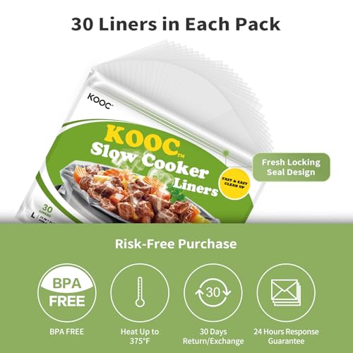 KOOC Slow Cooker Liners 13"x21" 30 Count Disposable Plastic Bags Pot Liners Cooking Bags Fit 3 qt to 8.5 qt Pot BPA Free - Image 4