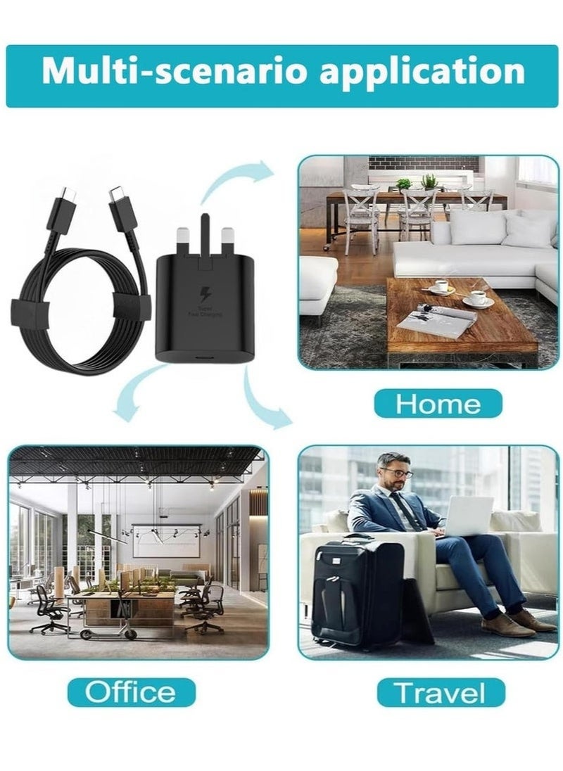 45W Super Fast Charger with Type-C Jack and USB-C Cable, 1.5m Fast Charging Wall Adapter, Compatible with S24 Ultra/S24 Plus/S23 FE/S24/S22/S21 S20, A54 A25 A15 A05S A53 A34 A23 5G, Z Fold 4 5/Z Filp, Tab S7 S8, and Other Devices, Black