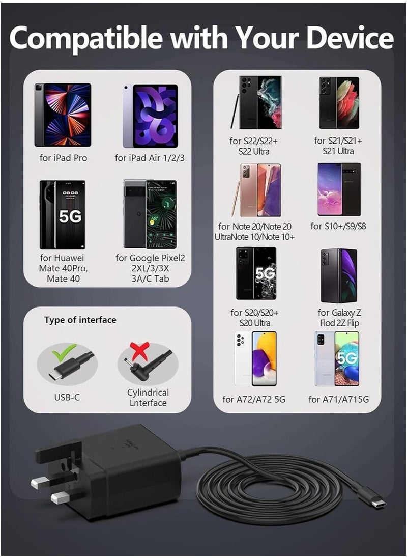 45W Super Fast Charger with Type-C Jack and USB-C Cable, 1.5m Fast Charging Wall Adapter, Compatible with S24 Ultra/S24 Plus/S23 FE/S24/S22/S21 S20, A54 A25 A15 A05S A53 A34 A23 5G, Z Fold 4 5/Z Filp, Tab S7 S8, and Other Devices, Black