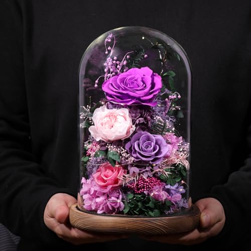 lovenfold Flowers for Delivery Preserved Flowers Rose in Glass Dome,Purple Rose Forever Flowers Birthday Gifts for Women Mom Grandma Friend Gifts for Her,Home Decor - Image 5