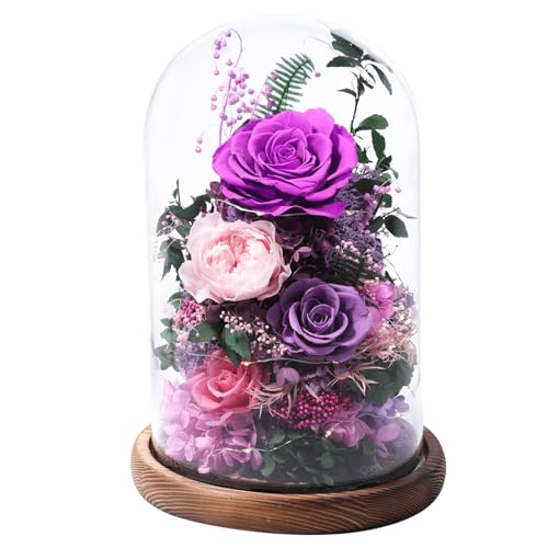 lovenfold Flowers for Delivery Preserved Flowers Rose in Glass Dome,Purple Rose Forever Flowers Birthday Gifts for Women Mom Grandma Friend Gifts for Her,Home Decor - Image 1